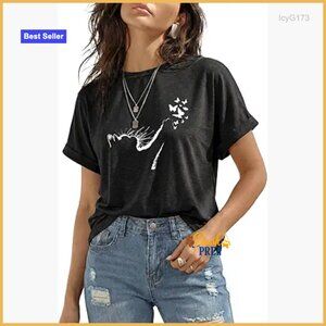 Women's Short Sleeve Crew Neck Cat Graphic Tee Casual Summer Top